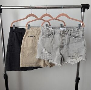 Bundle of Brown Gray Shorts and Lighwashed Denim Skirts Size 32. 3 pcs